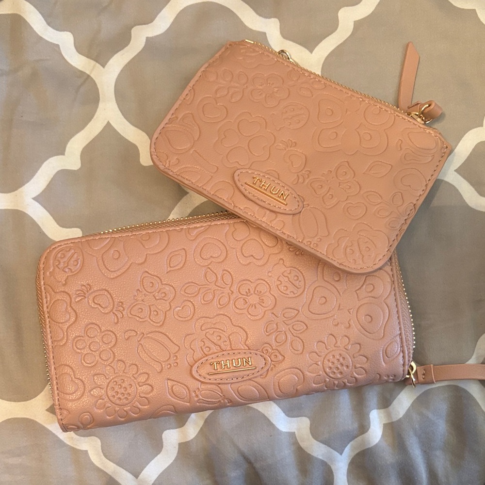 Women's Pink Embossed Wallet Set